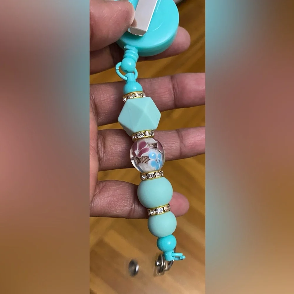 Turquoise Beaded Badge Reel,ID Holder